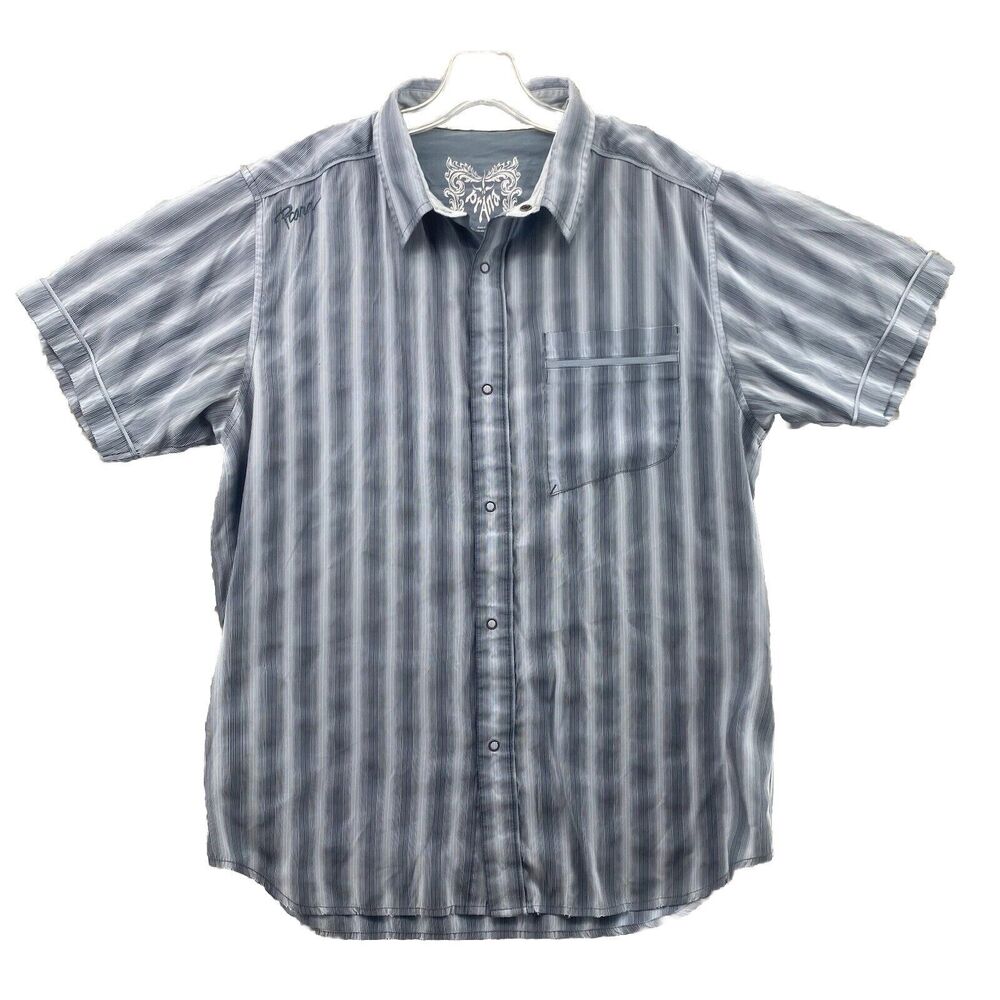 Prana Shirt Mens Large White Gray Striped Hiking Gorpcore Outdoors Normcore Camp